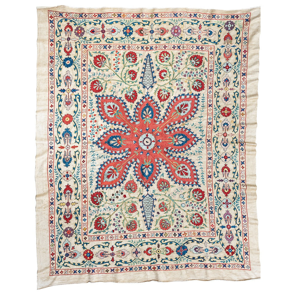 Nushka Textiles Rectangular Silk Suzani Hanging From Uzbekistan