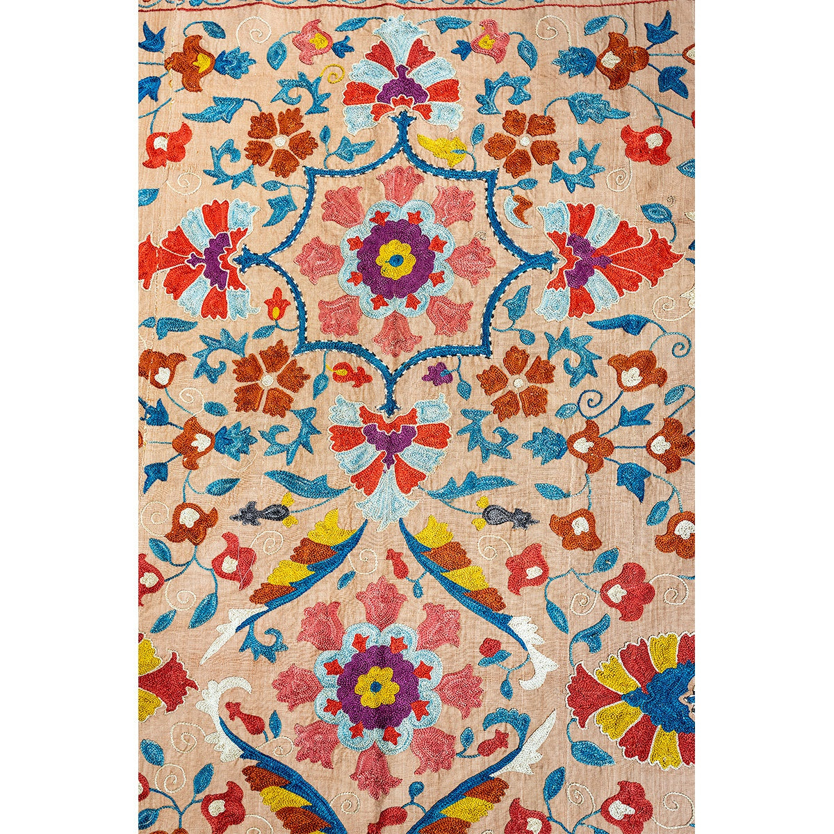 Nushka Textiles Rectangular Silk Suzani Hanging From Uzbekistan