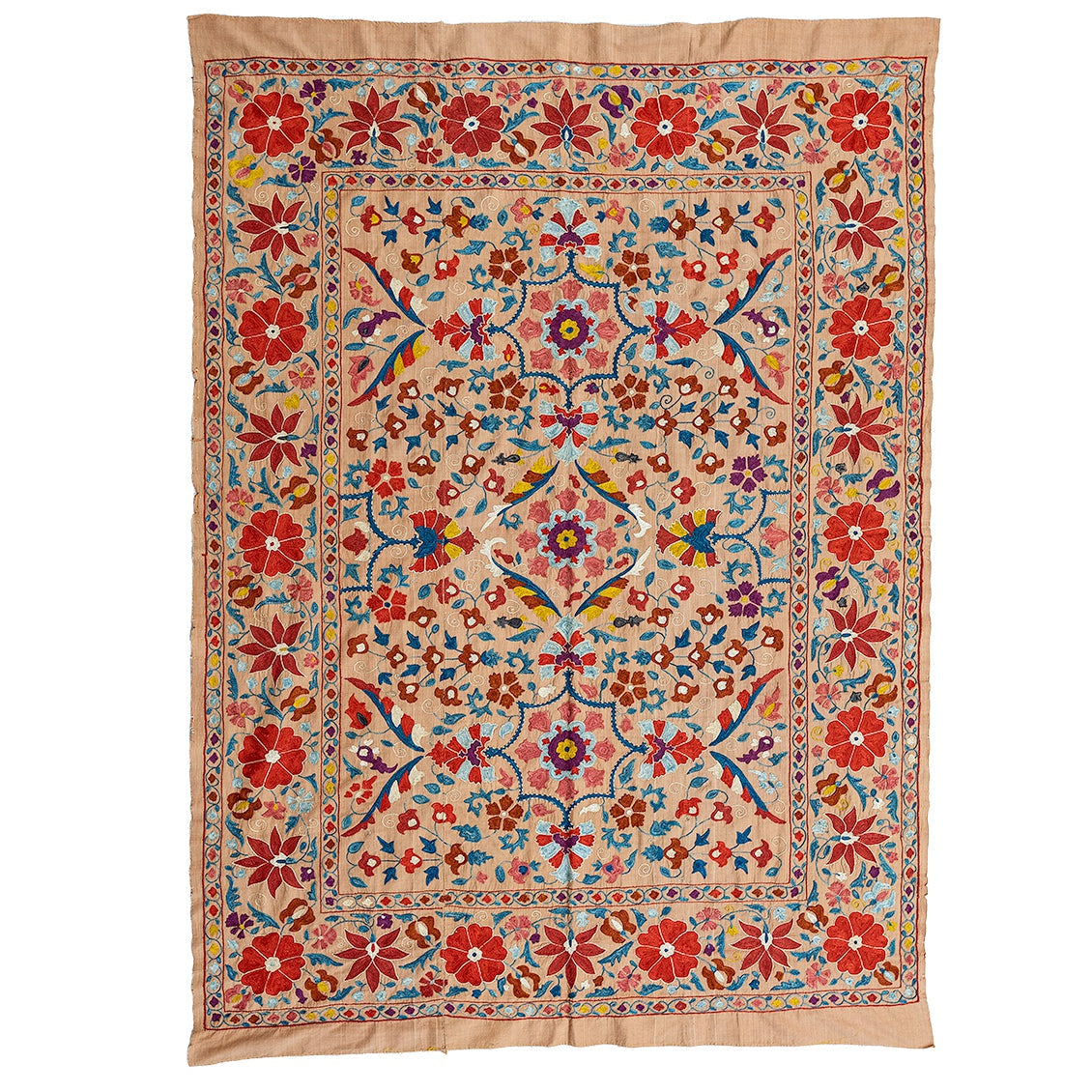 Nushka Textiles Rectangular Silk Suzani Hanging From Uzbekistan