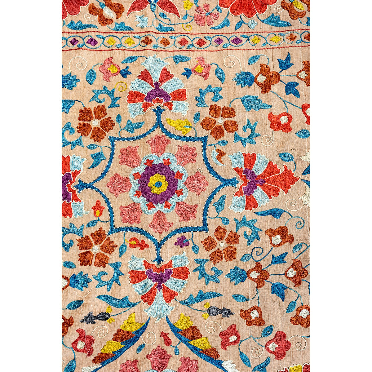 Nushka Textiles Rectangular Silk Suzani Hanging From Uzbekistan