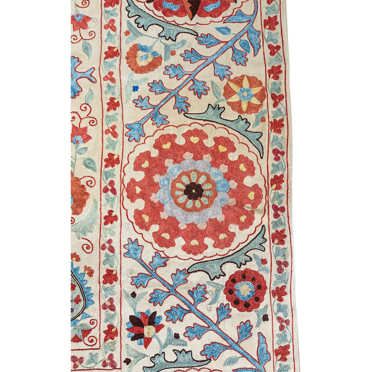 Nushka Textiles Rectangular Silk Suzani Hanging From Uzbekistan