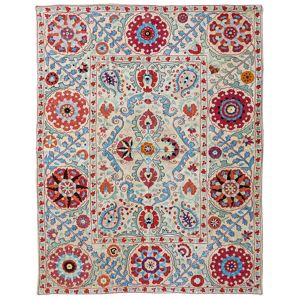 Nushka Textiles Rectangular Silk Suzani Hanging From Uzbekistan