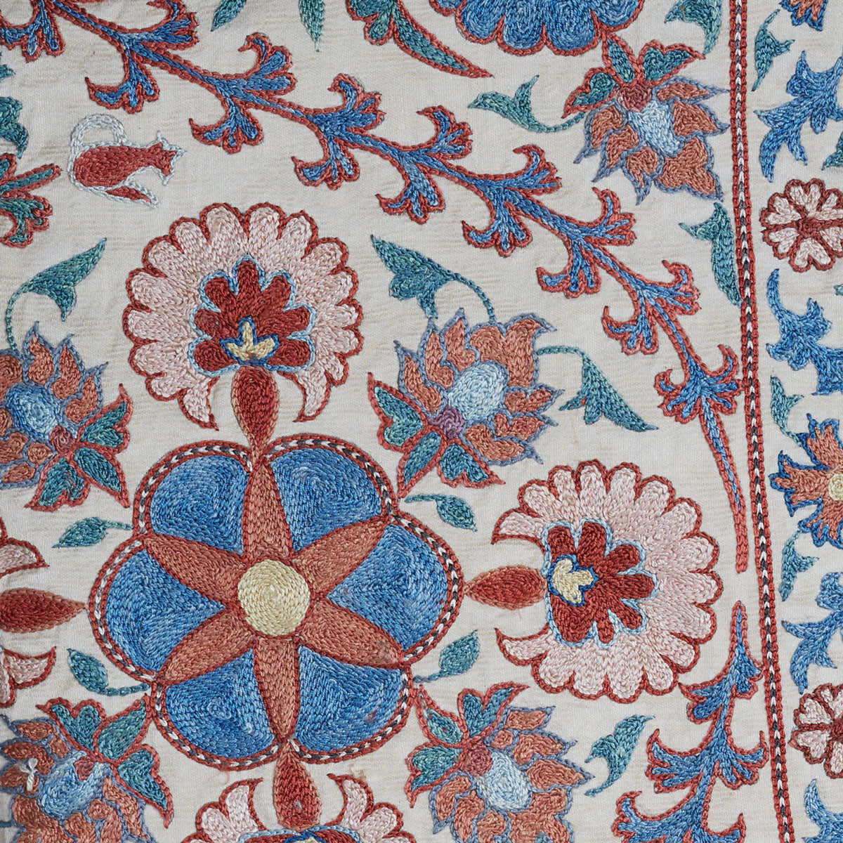 Nushka Textiles Rectangular Silk Suzani Hanging From Uzbekistan