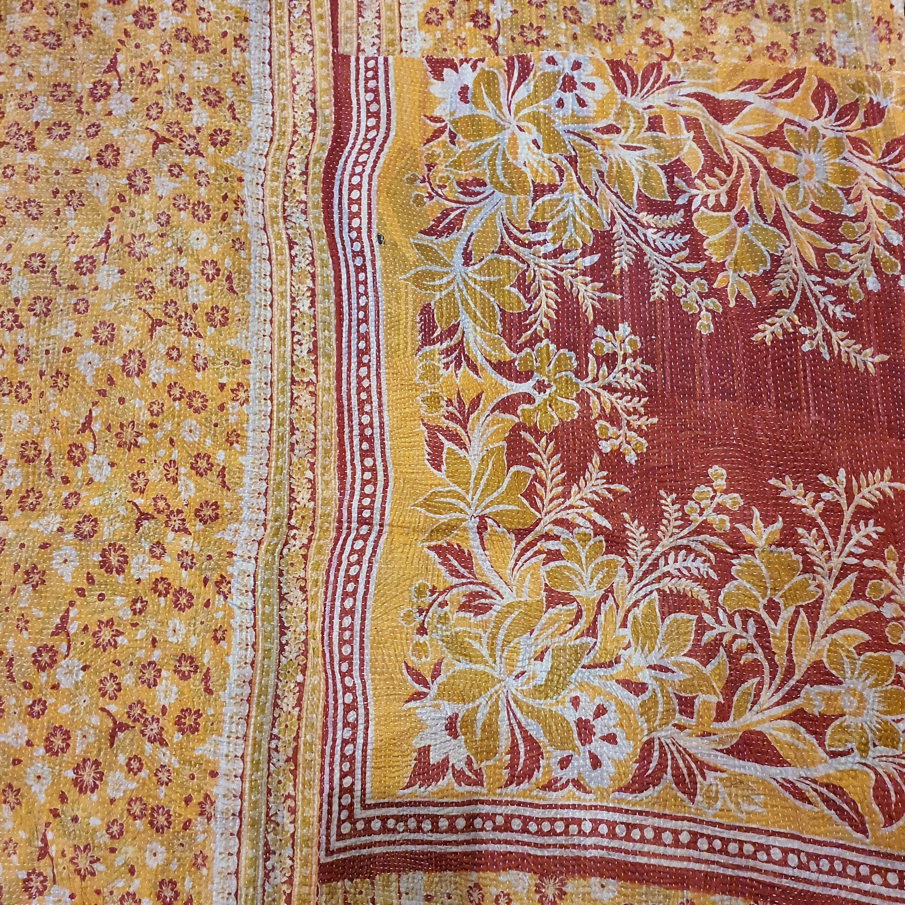 Nushka Textiles Yellow and Red Hand-Stitched Kantha Throw