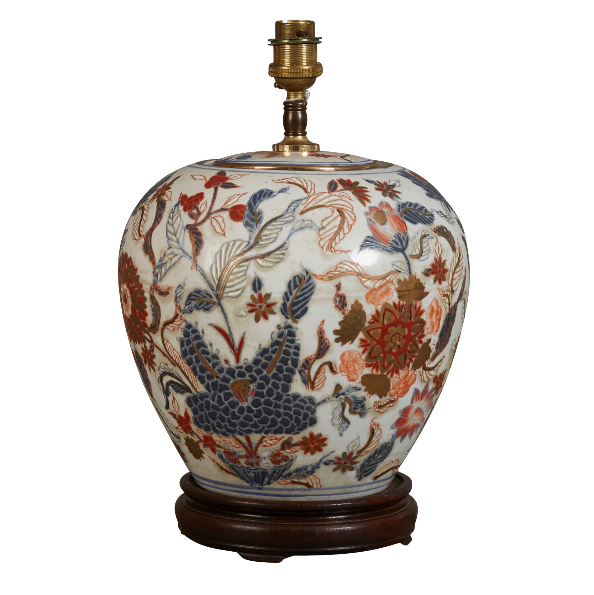 A 20th century Imari decorated table lamp on wooden stand