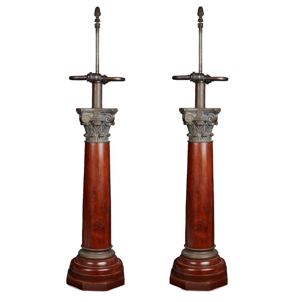 Pair of Large Wooden Column Table Lamps