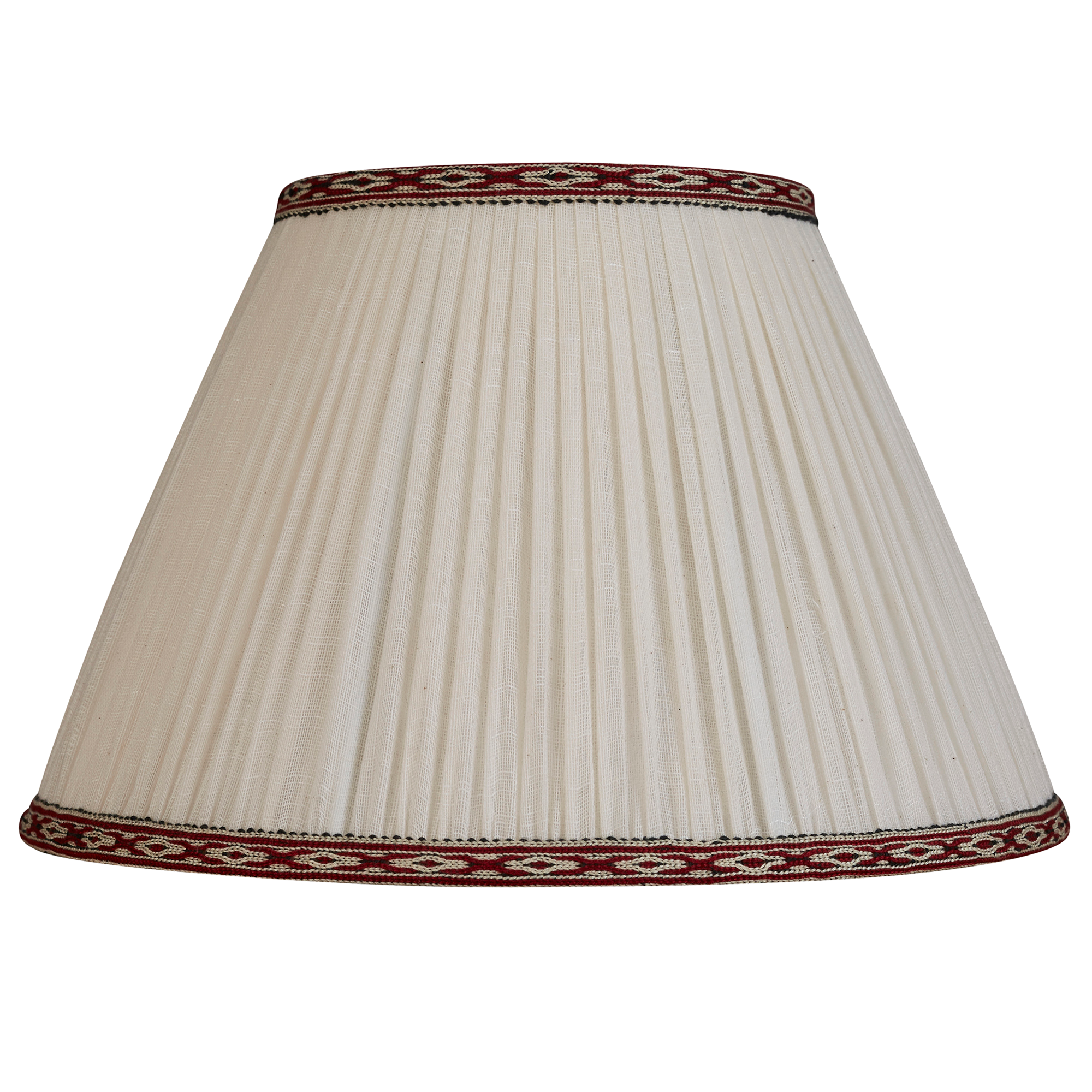 12 inch - 30cm French Drum cream cotton lampshade with red embroidered trim