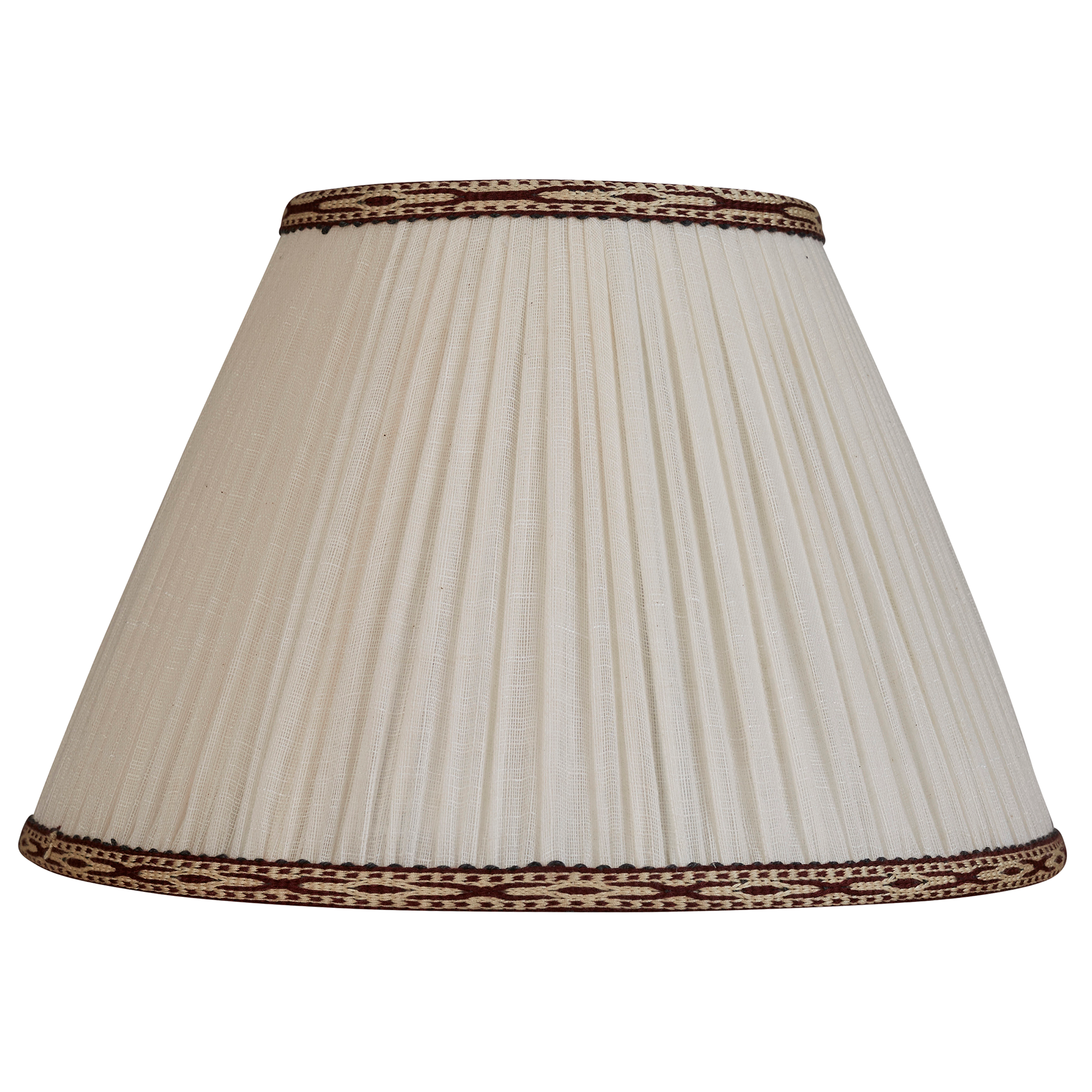 12 inch - 30cm French Drum cream cotton lampshade with maroon embroidered trim