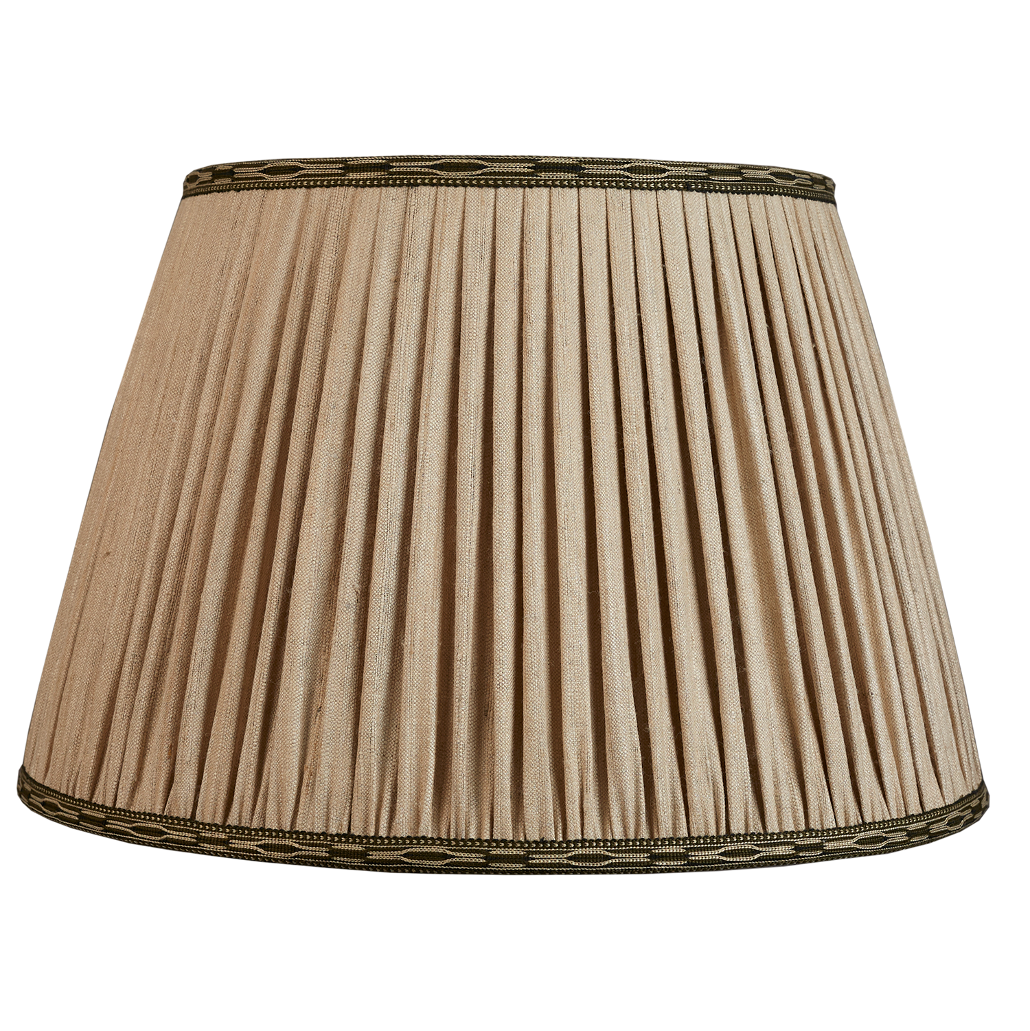 18 Inch Raw umber Mulberry silk lampshade with dark green cotton embroidered trim