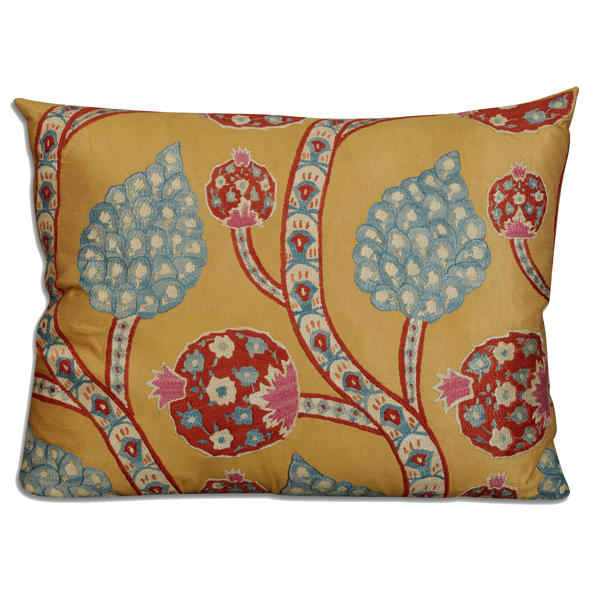 Large rectangular floral silk suzani embroidered cushion - pillow