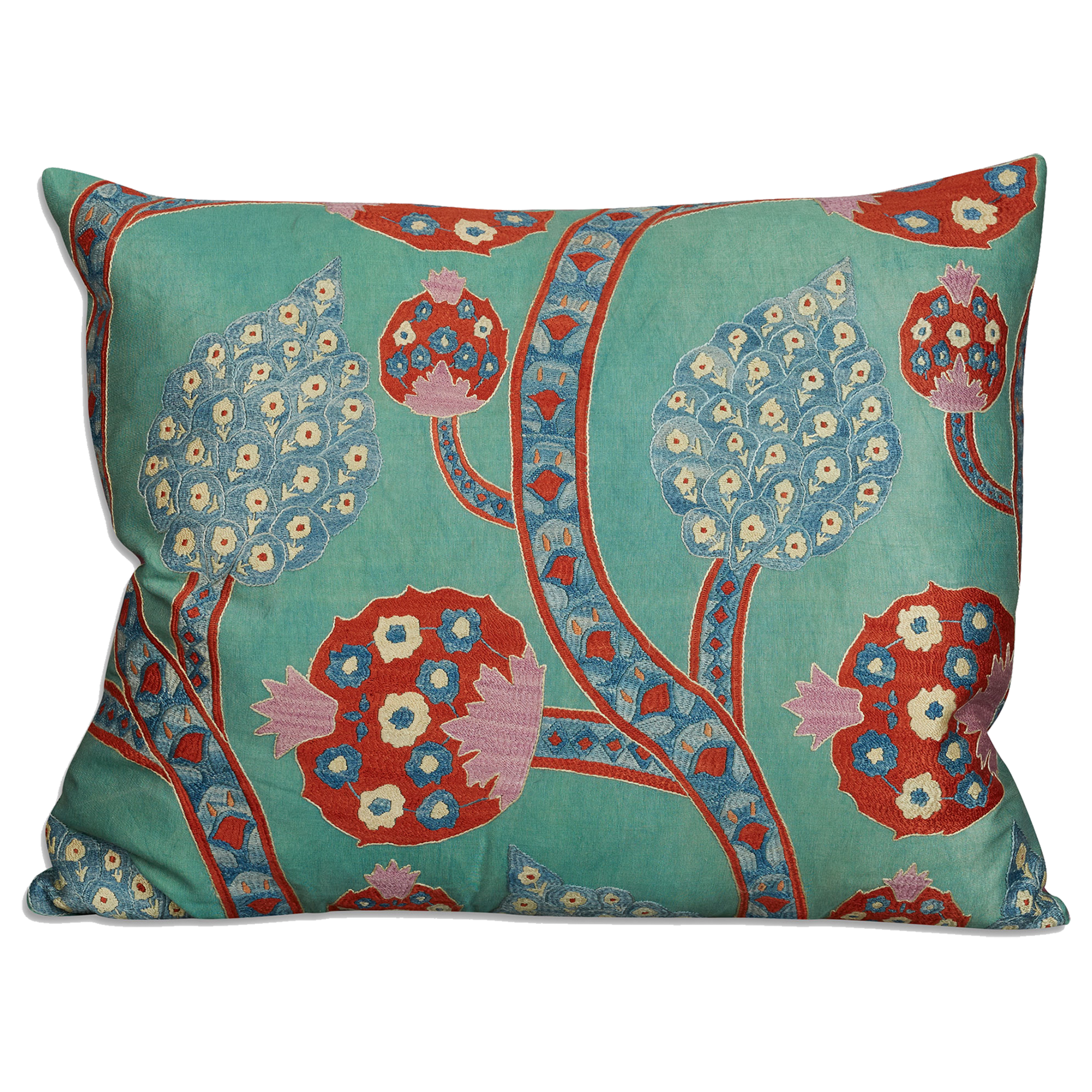 Large rectangular floral silk suzani embroidered cushion -pillow