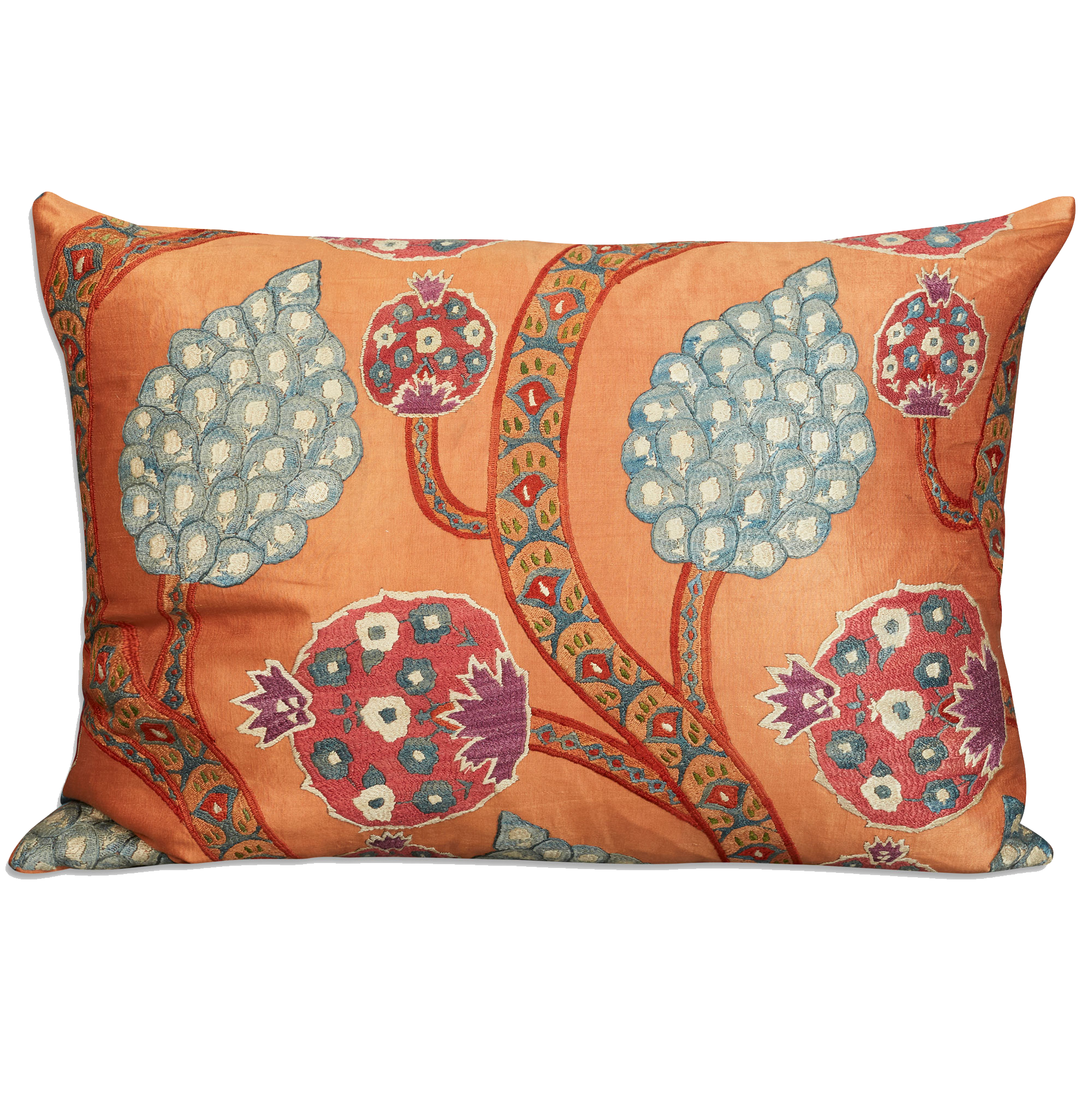 Large rectangular floral silk suzani embroidered cushion - pillow