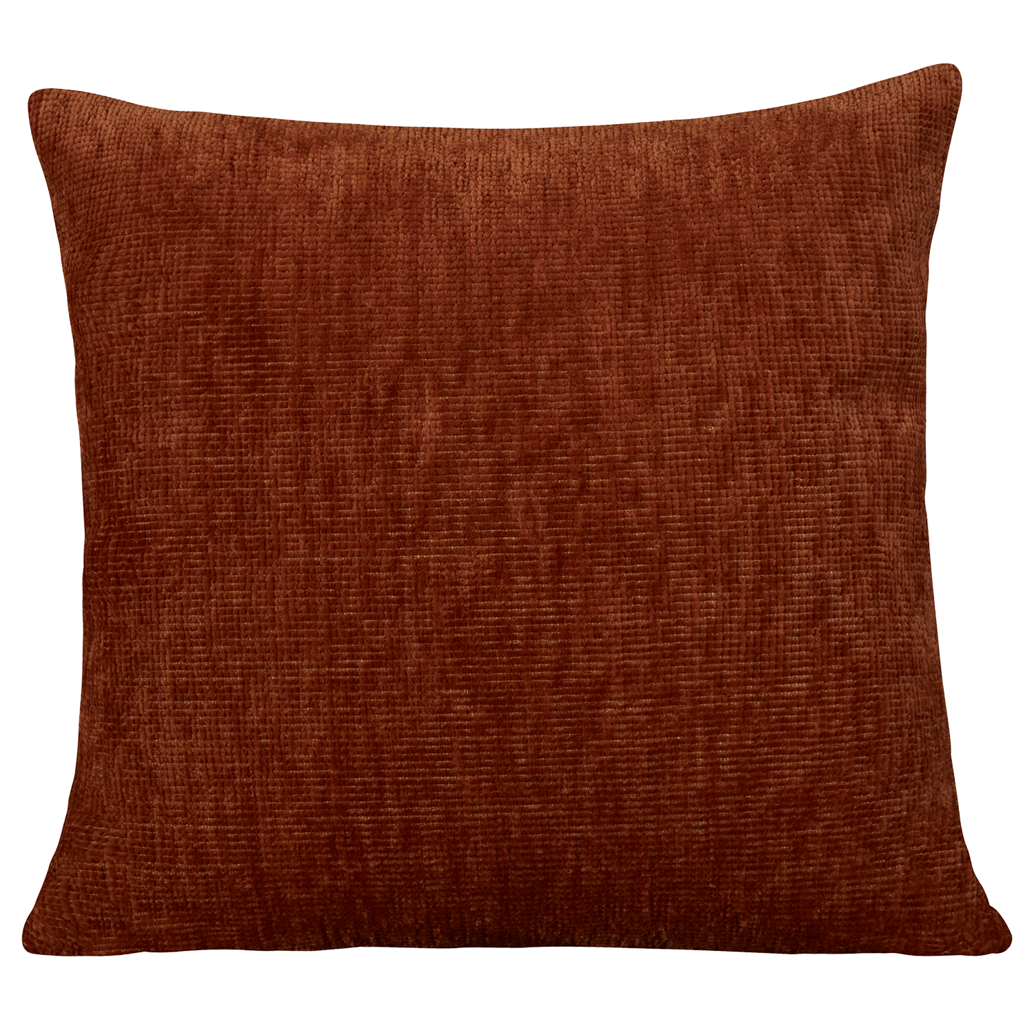 Square hand-woven chenille cushion in terracotta